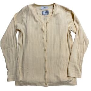 VTG CWS Cardigan Twin Sweater Set Ribbed Butter Yellow Womens Medium 100% Cotton